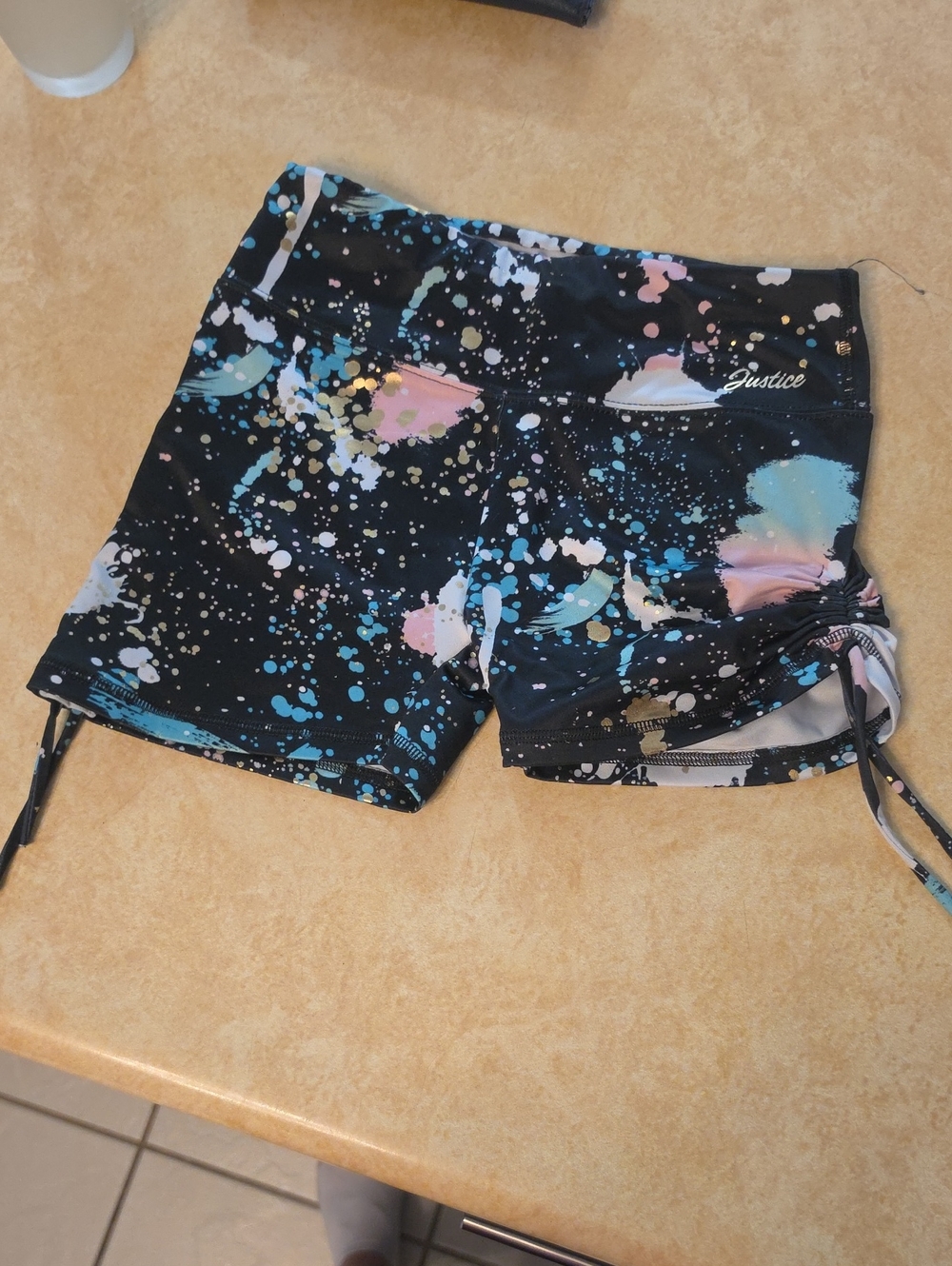 Justice Black Paint-Splatter Bike Shorts with Pastel Accents